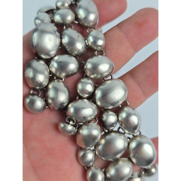 Vintage Large satin polish Sterling silver bead Bib necklace Choker Mexico 15.5" - Picture 8 of 15